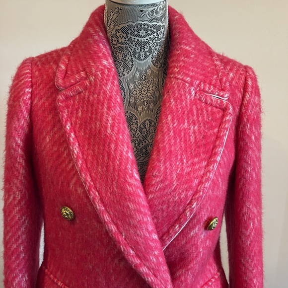 J. Crew Womens Diamond Tweed Peacoat Pink Wool Alpaca Fuzzy Coat Size 0 - Picture 5 of 16